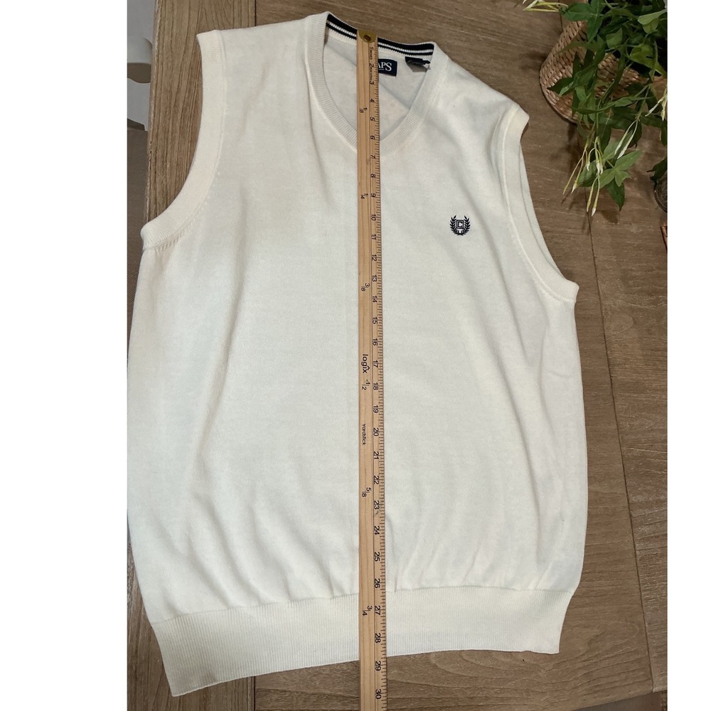 Chaps Mens White V-Neck Sweater Vest Embroidered Logo Size XL